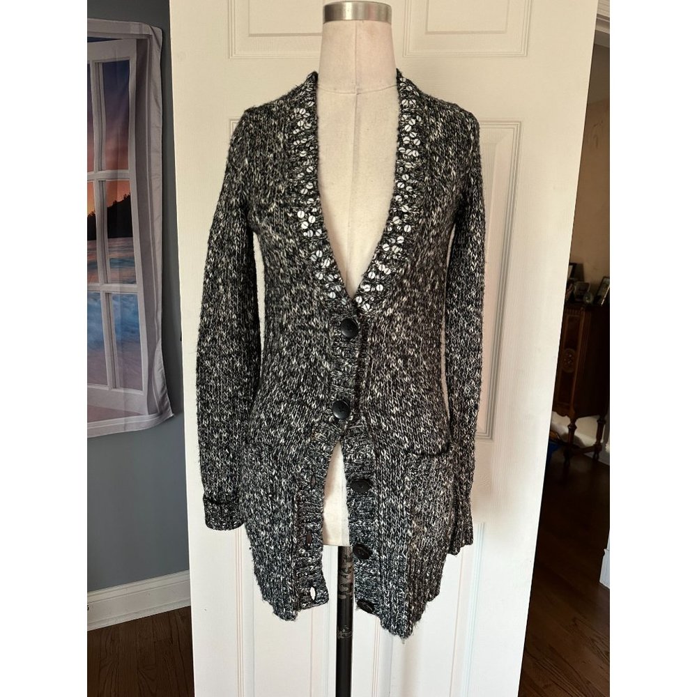 Mudd black and white with sequin button cardigan with pockets Med